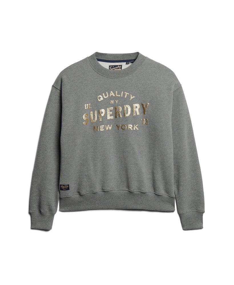 moletom luxe com logo metálico em cinza mesclado intenso