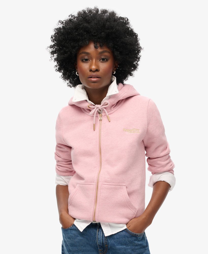 moletom com zíper e logo essencial na cor rosa mescla la soft pink.