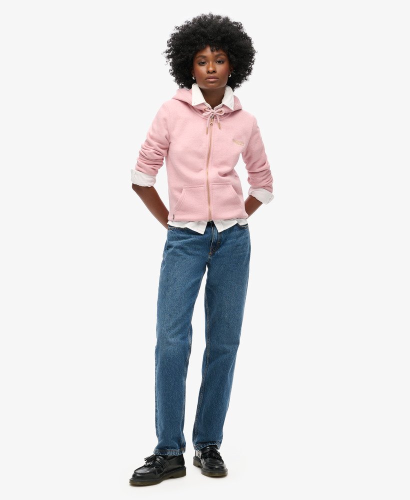 moletom com zíper e logo essencial na cor rosa mescla la soft pink.
