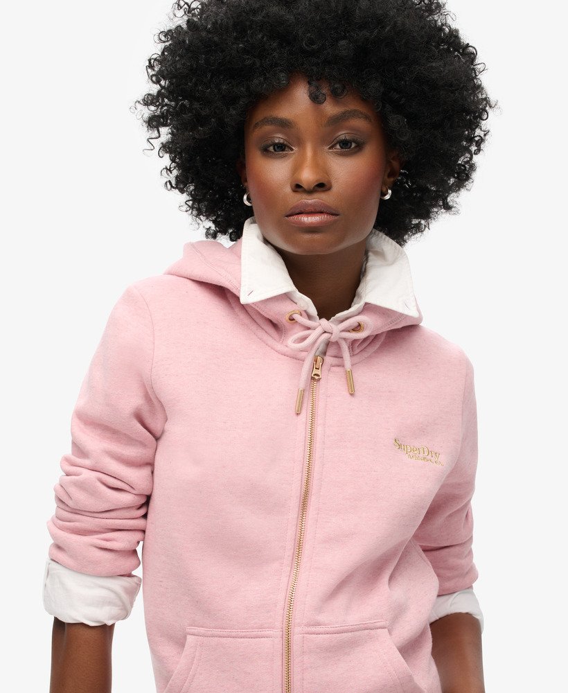 moletom com zíper e logo essencial na cor rosa mescla la soft pink.