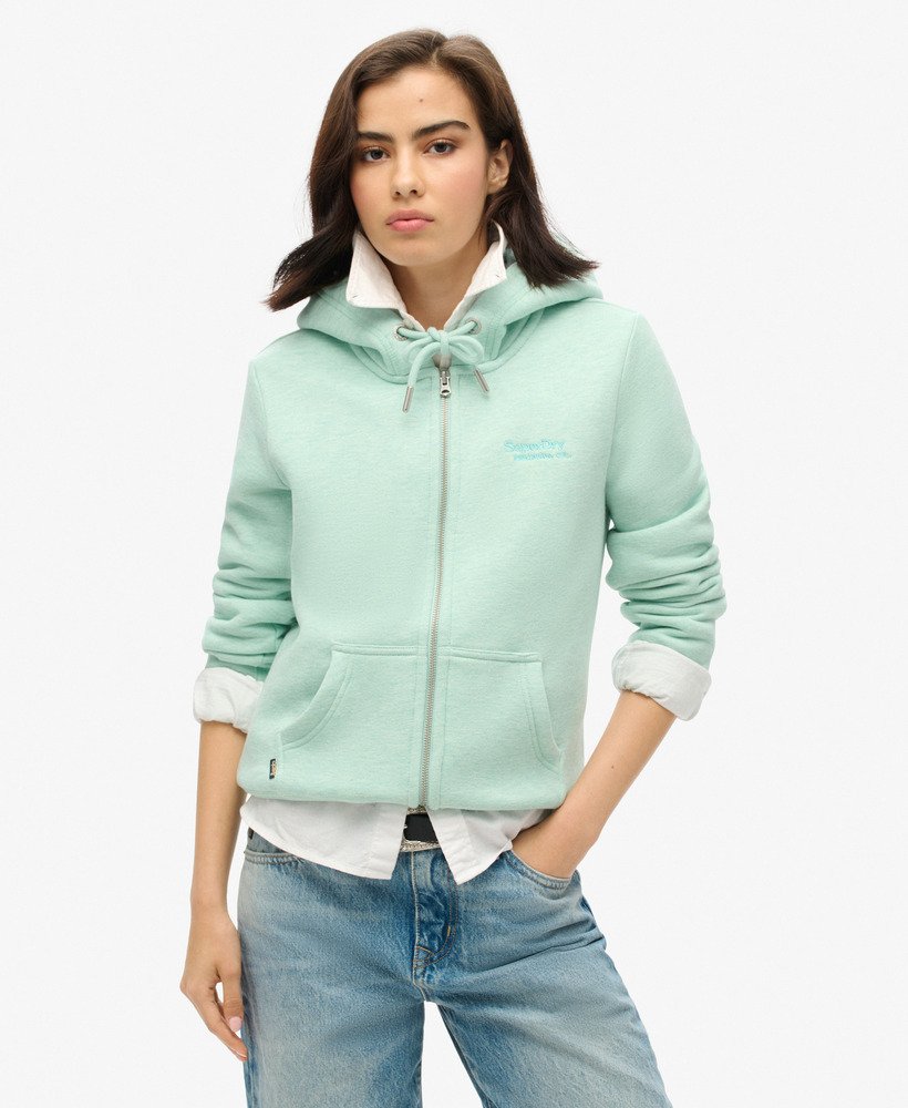 moletom com zíper e logo essencial na cor verde menta mesclado