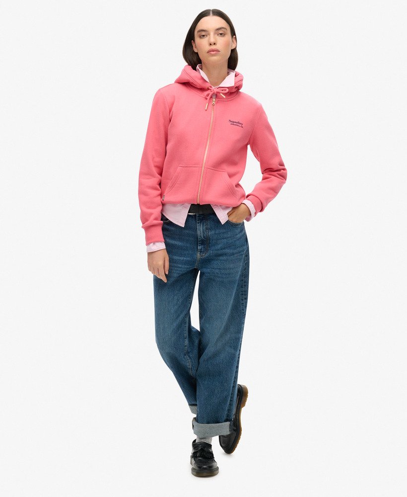 moletom com zíper e logo essencial na cor rosa camping