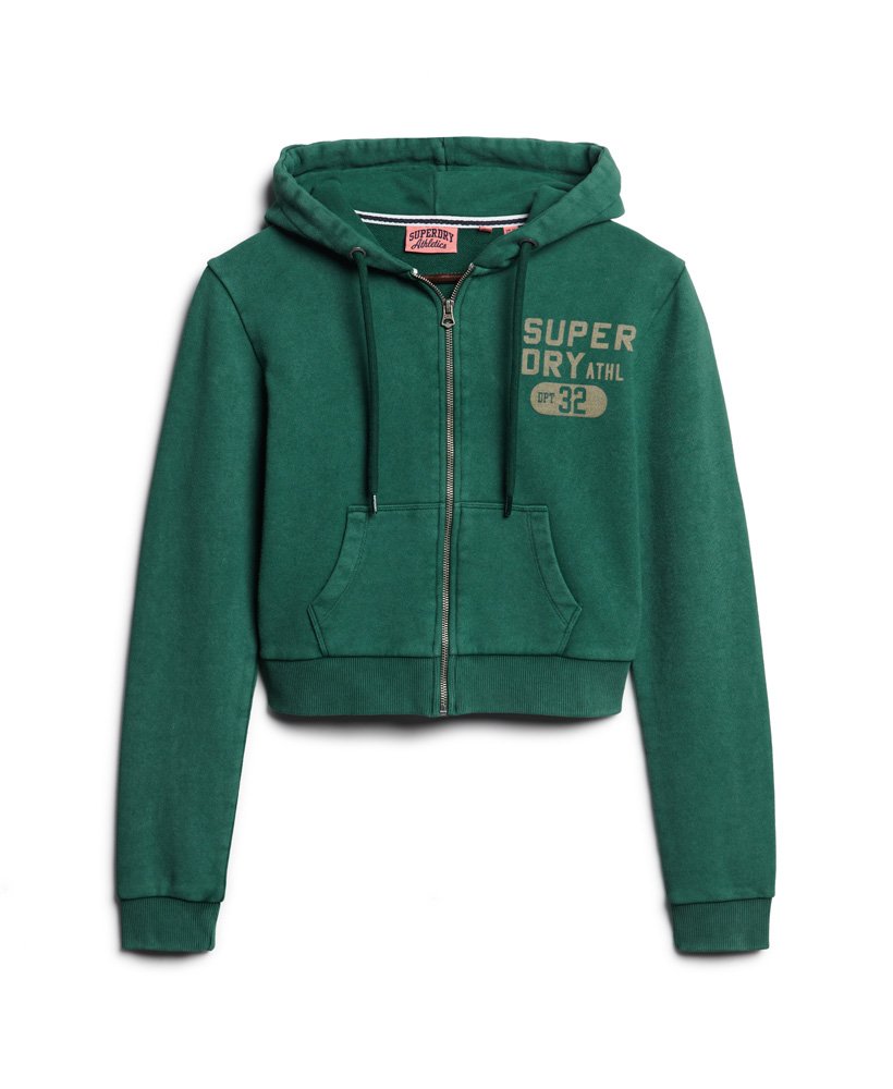 moletom cropped com zíper athletic essentials na cor verde pinho escuro