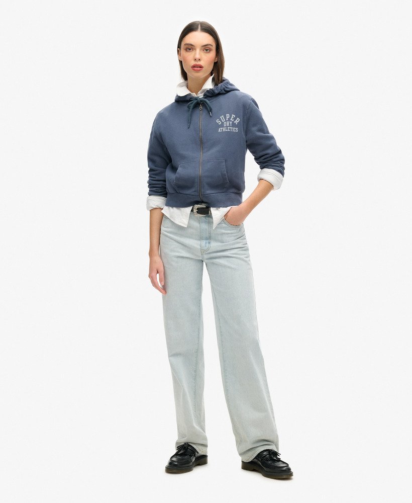 moletom cropped com zíper athletic essentials na cor azul atlético