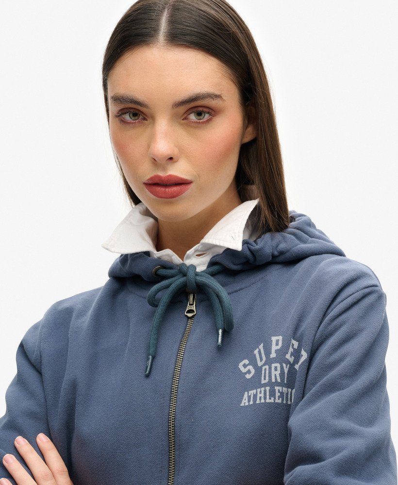 moletom cropped com zíper athletic essentials na cor azul atlético