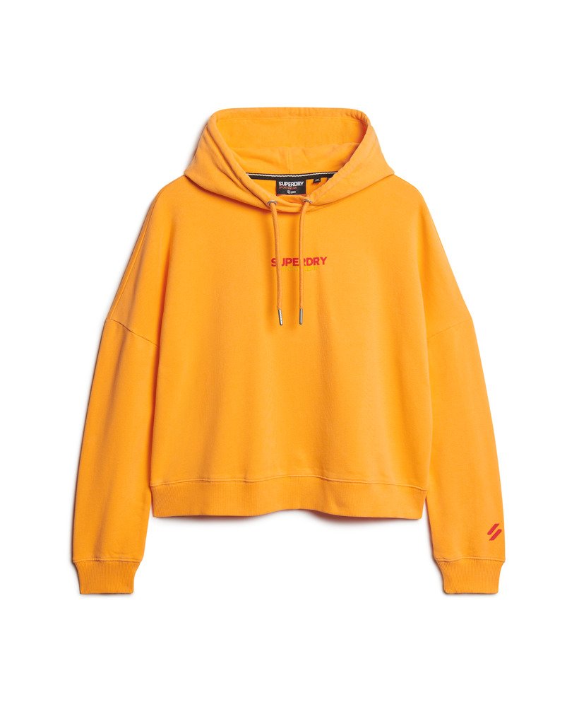 moletom boxy com logo esportivo na cor laranja vibrante.