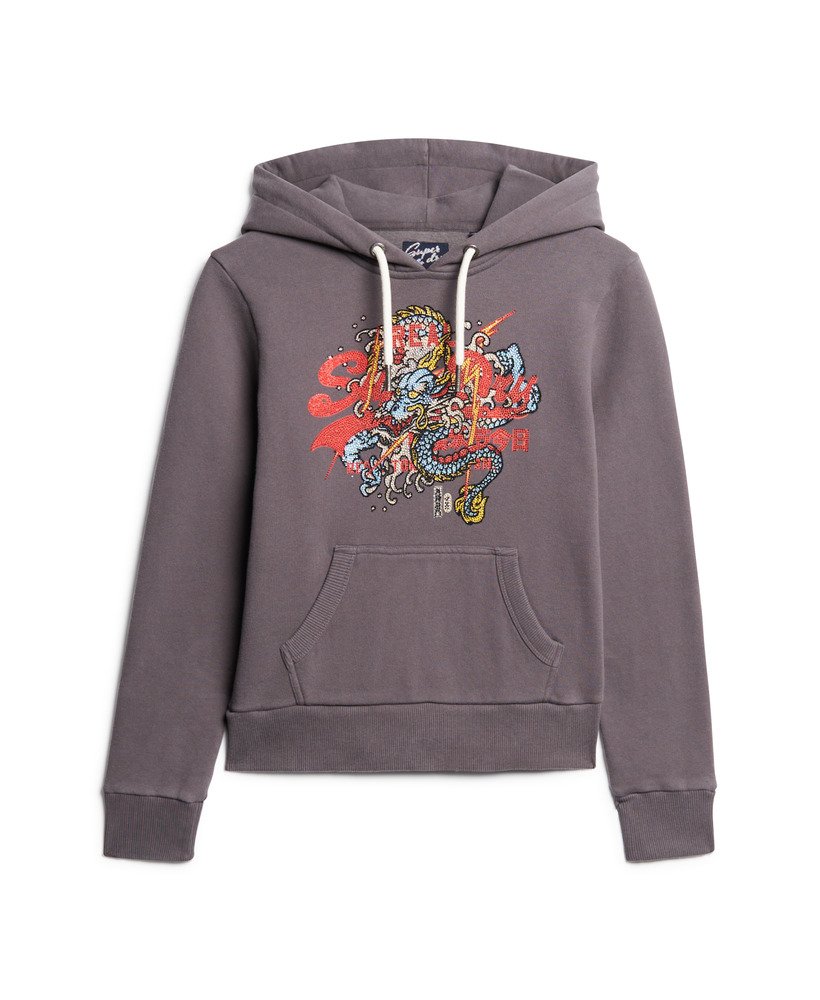 moletom com capuz tokyo vintage logo graphic na cor cinza escuro rock
