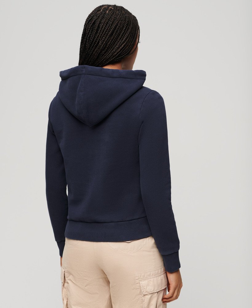 moletom com capuz varsity flocked graphic na cor azul marinho escuro