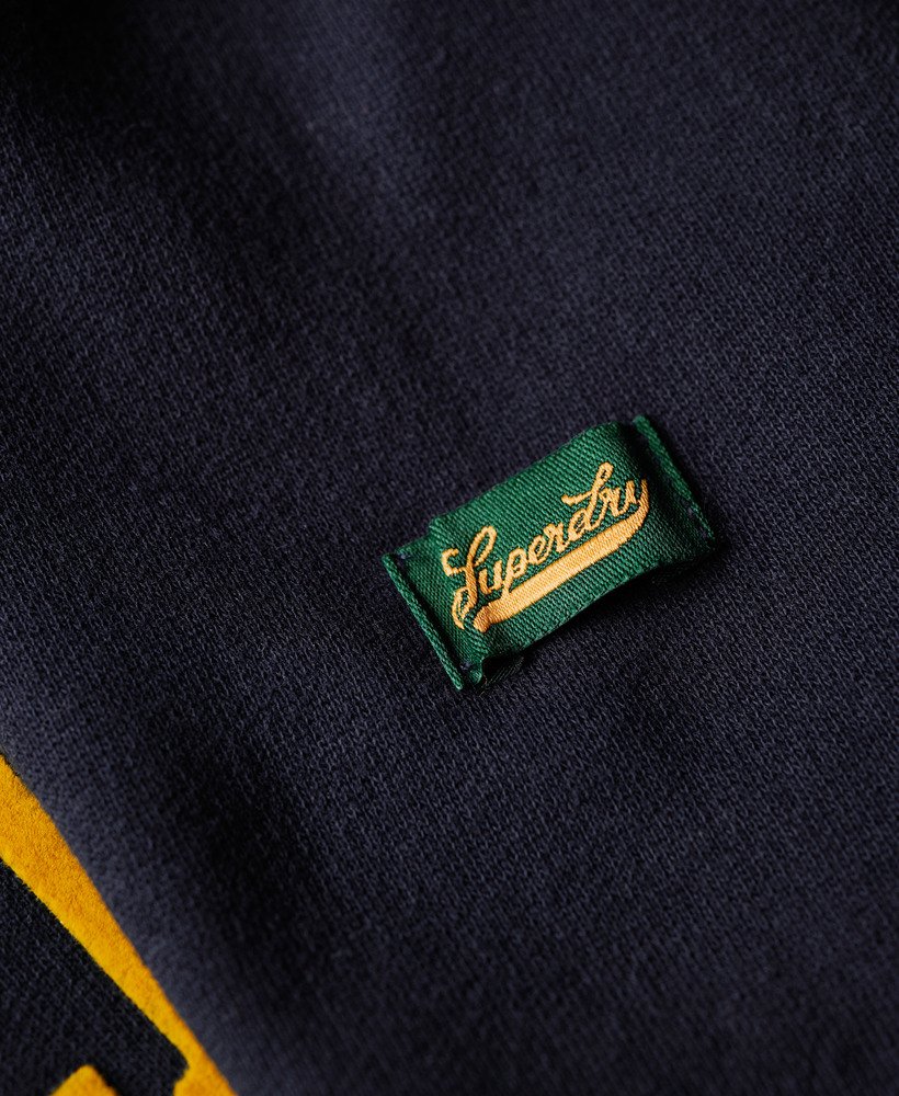 moletom com capuz varsity flocked graphic na cor azul marinho escuro
