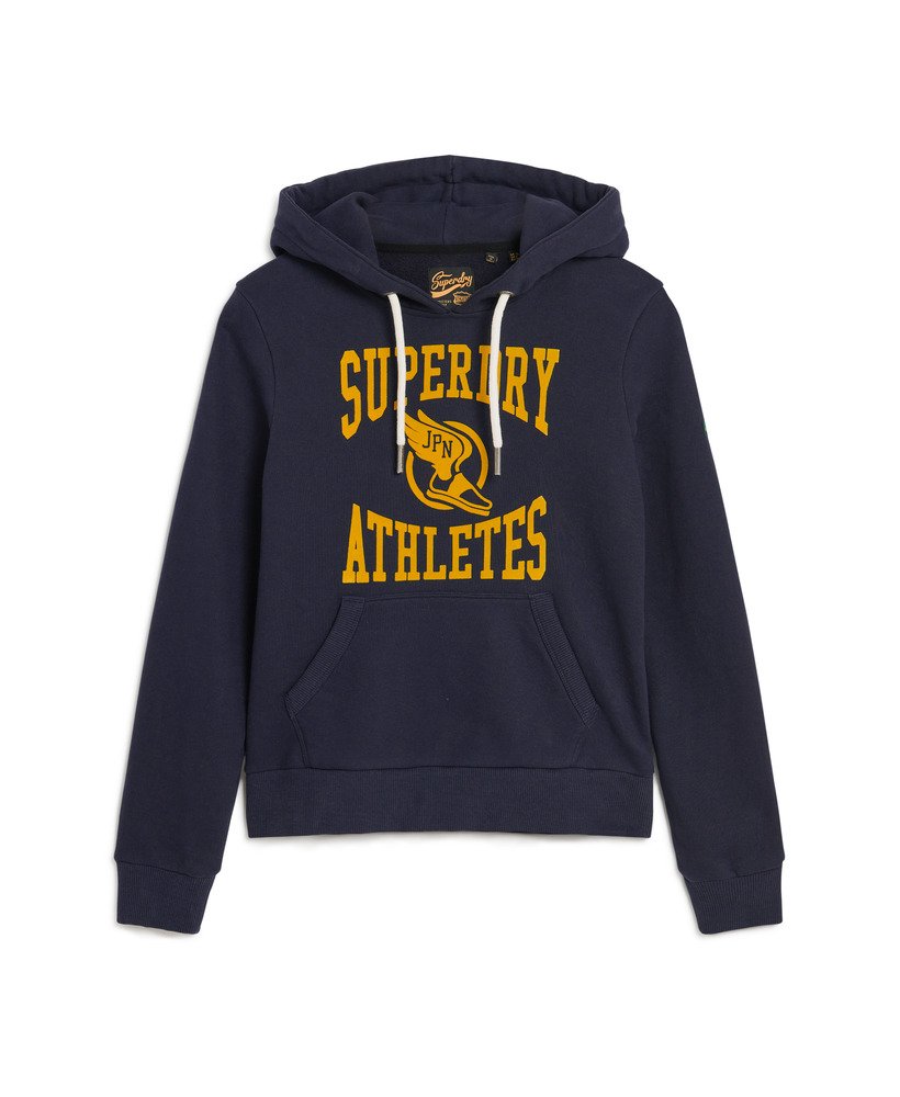 moletom com capuz varsity flocked graphic na cor azul marinho escuro