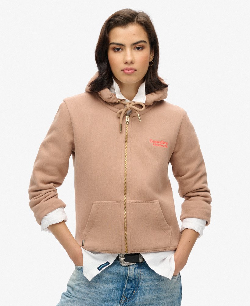 moletom com zíper e logo essencial na cor bege inverno