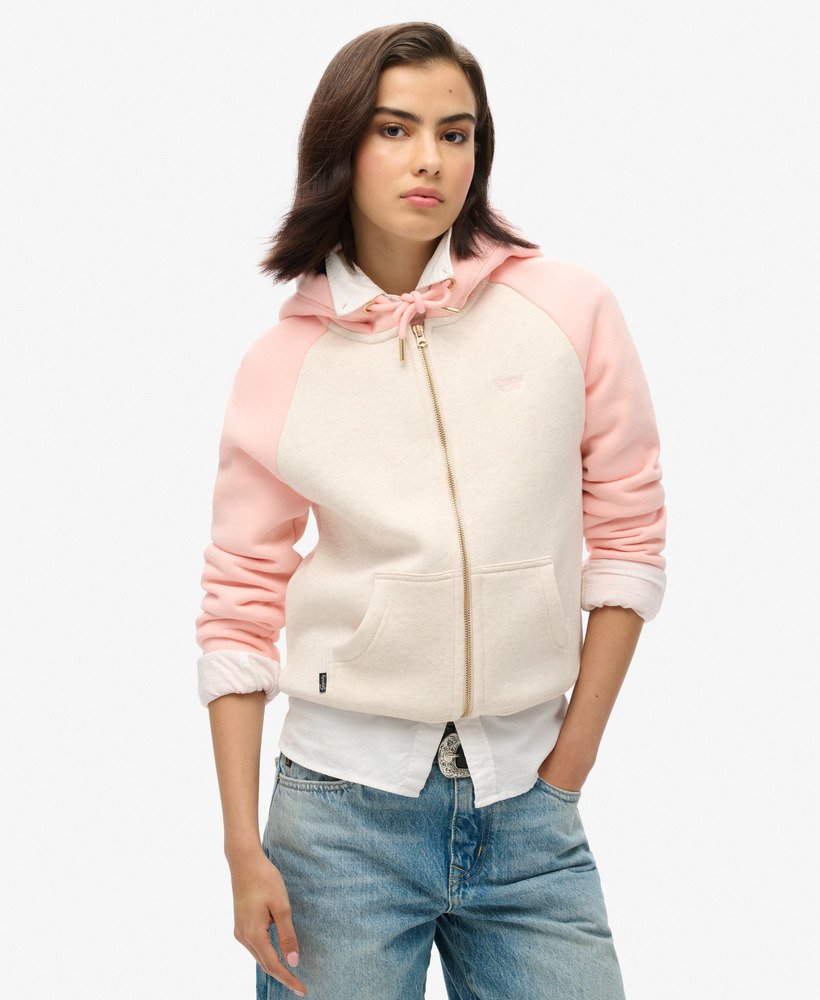 moletom com zíper essential baseball em rosa claromarrom claro mesclado