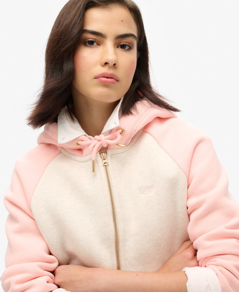 moletom com zíper essential baseball em rosa claromarrom claro mesclado