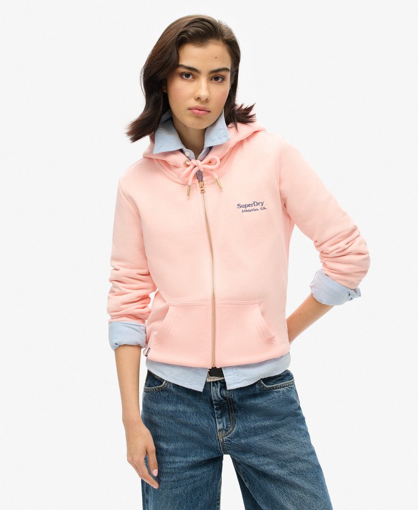 moletom com zíper e logo essencial na cor rosa claro