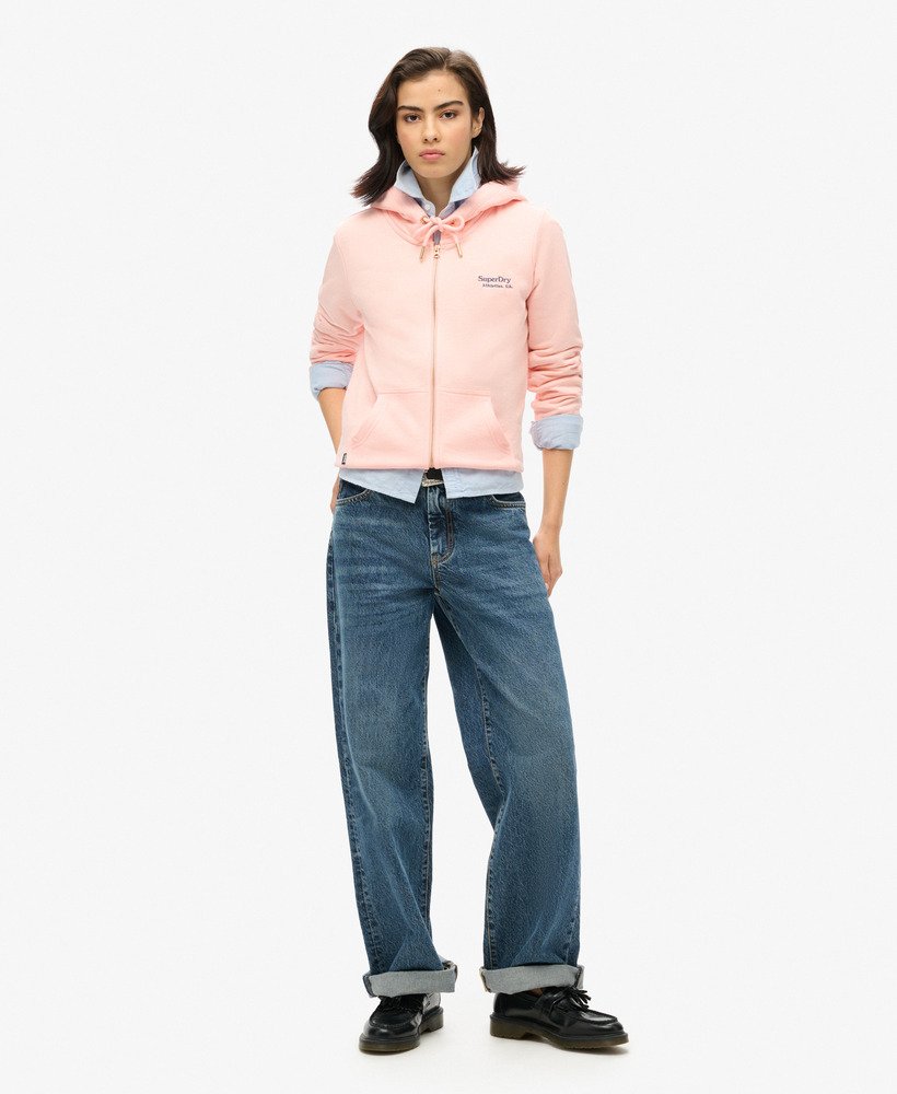 moletom com zíper e logo essencial na cor rosa claro