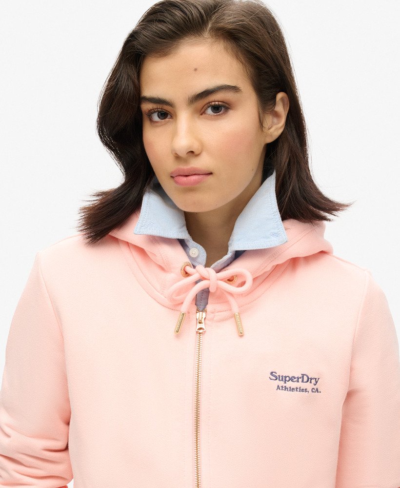 moletom com zíper e logo essencial na cor rosa claro