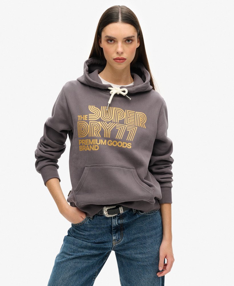 moletom com capuz retro glitter logo na cor rock dark grey