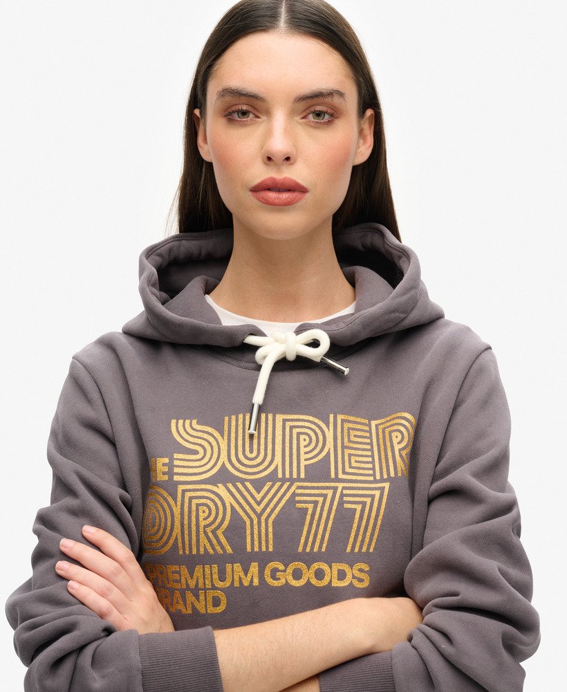 moletom com capuz retro glitter logo na cor rock dark grey