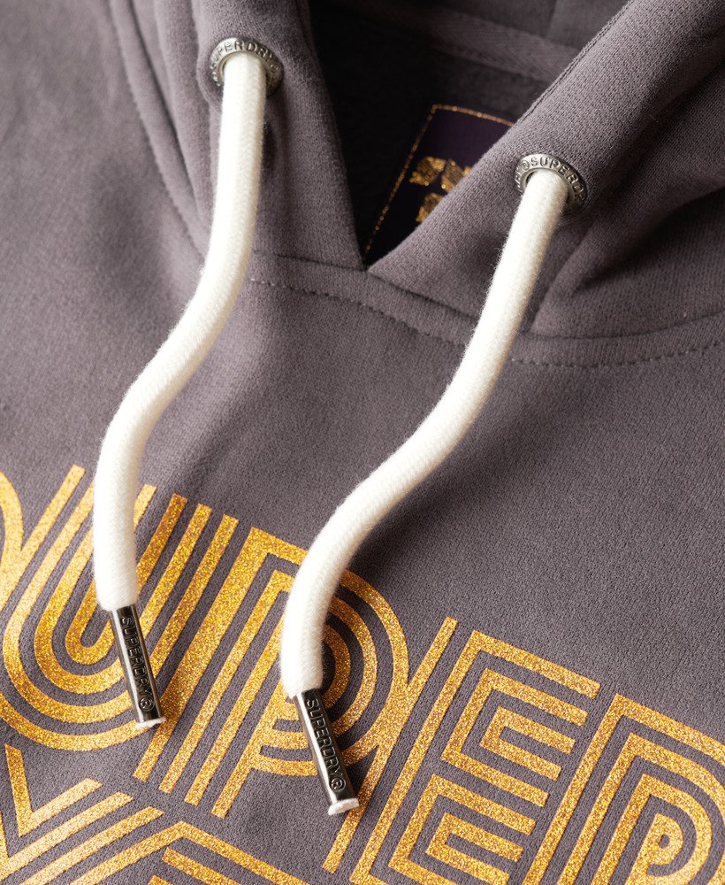 moletom com capuz retro glitter logo na cor rock dark grey
