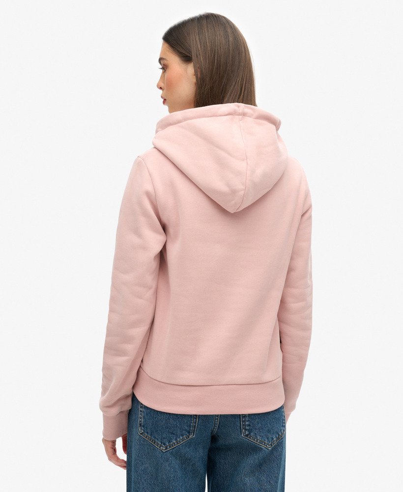 moletom com capuz e logo retrô com glitter em rosa blush vintage