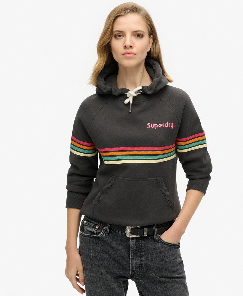 moletom com capuz e logo rainbow stripe em preto lavado