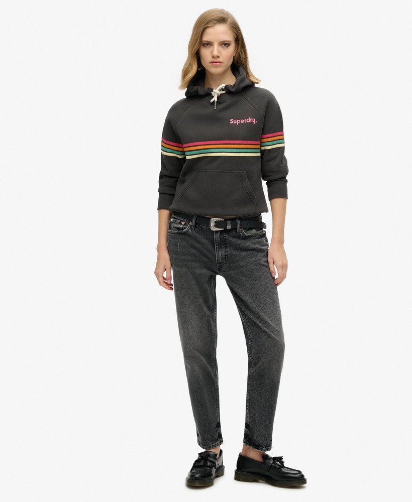 moletom com capuz e logo rainbow stripe em preto lavado