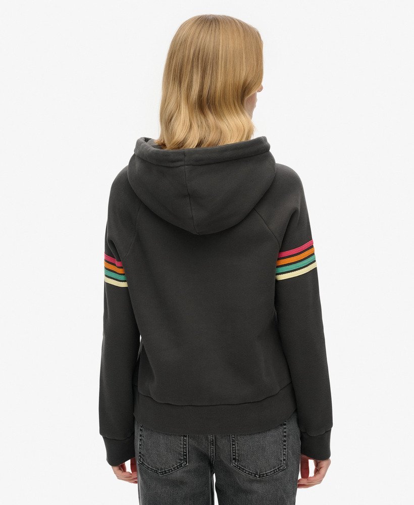 moletom com capuz e logo rainbow stripe em preto lavado