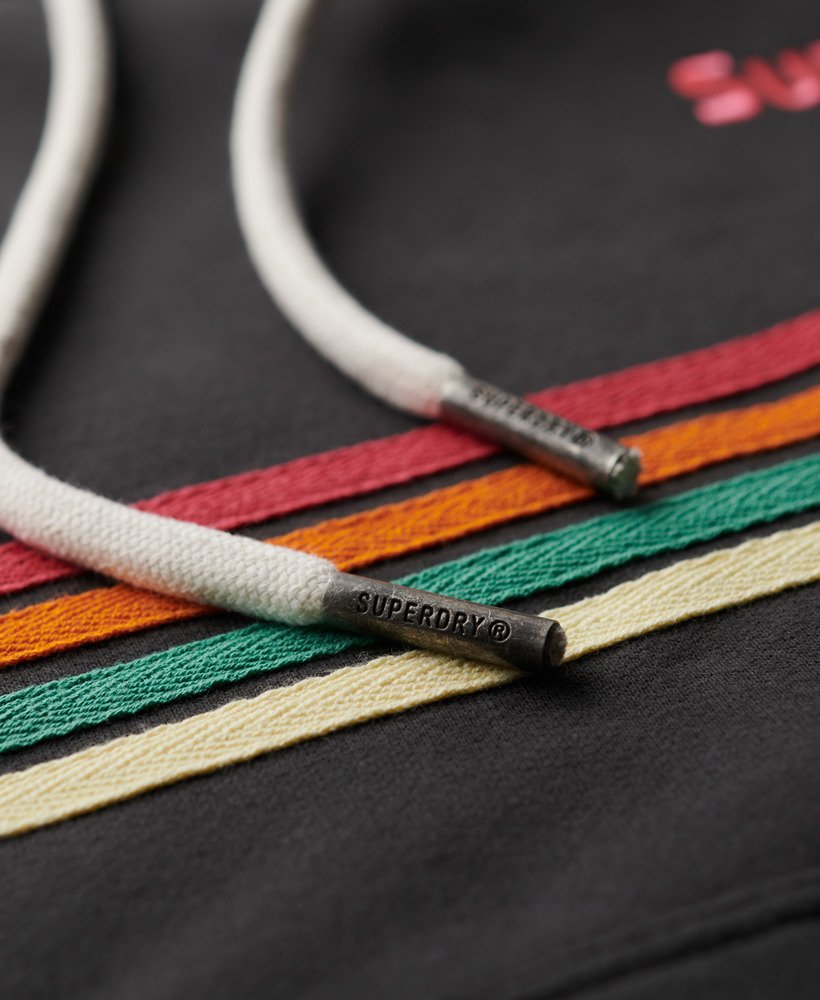 moletom com capuz e logo rainbow stripe em preto lavado