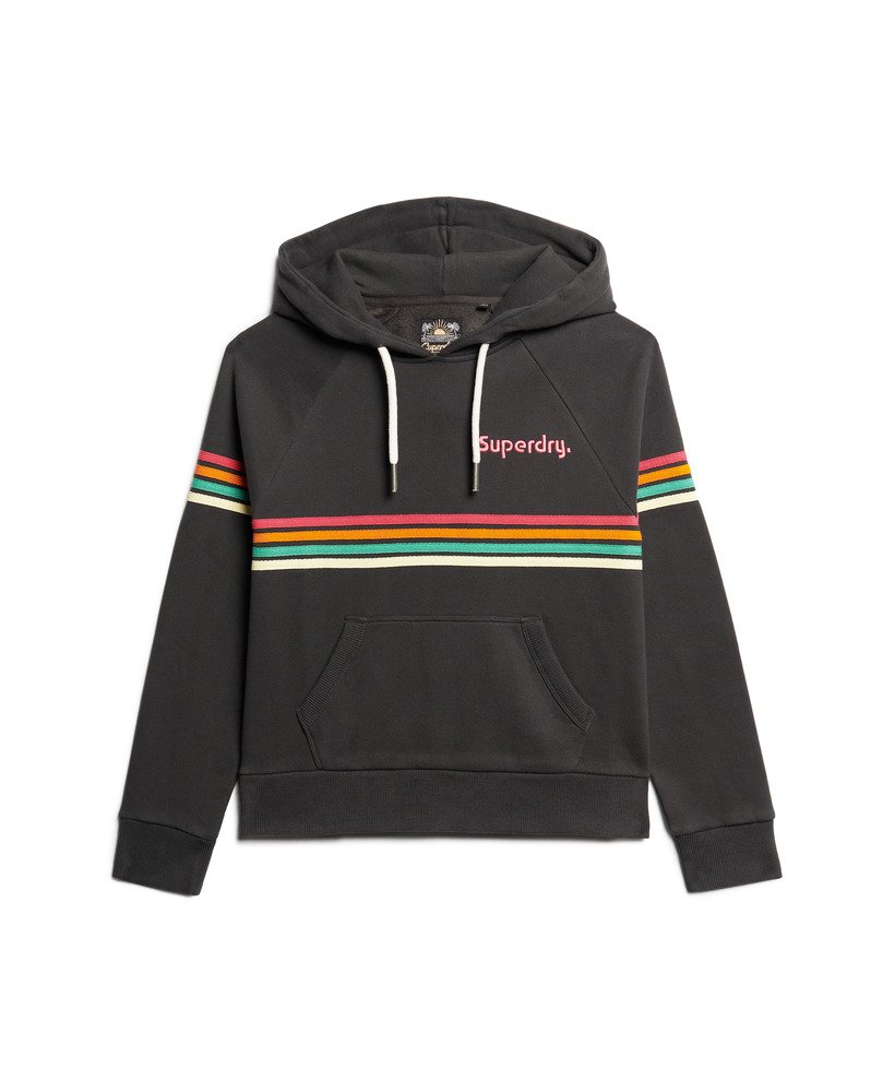moletom com capuz e logo rainbow stripe em preto lavado