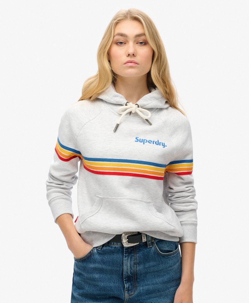 moletom com capuz e logo rainbow stripe na cor cinza mescla gelo.
