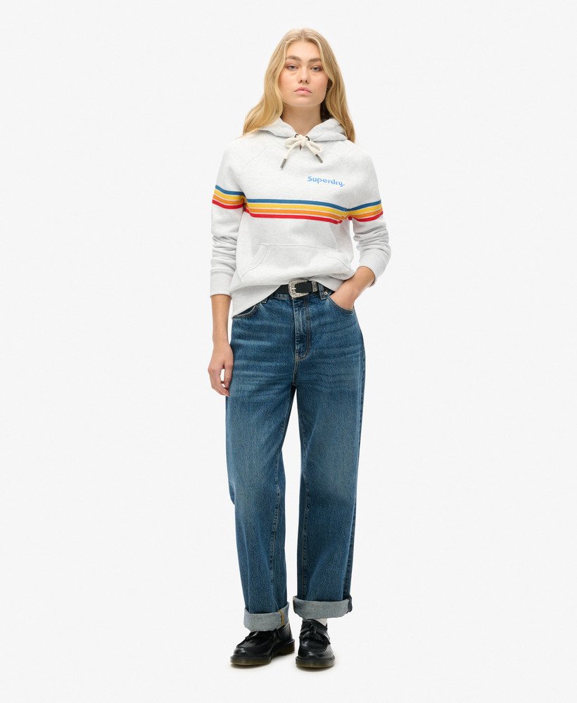 moletom com capuz e logo rainbow stripe na cor cinza mescla gelo.