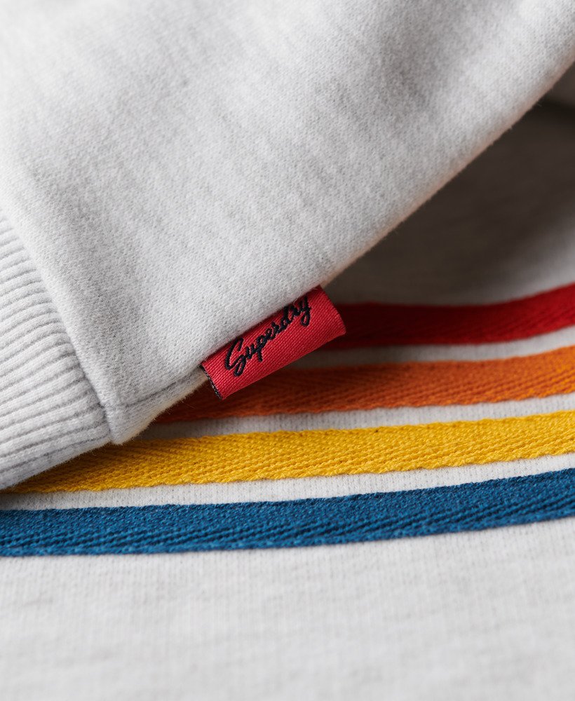 moletom com capuz e logo rainbow stripe na cor cinza mescla gelo.