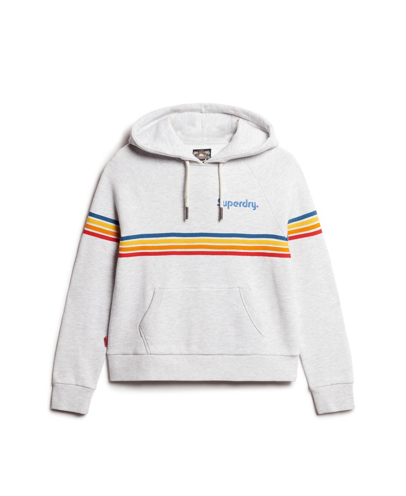 moletom com capuz e logo rainbow stripe na cor cinza mescla gelo.
