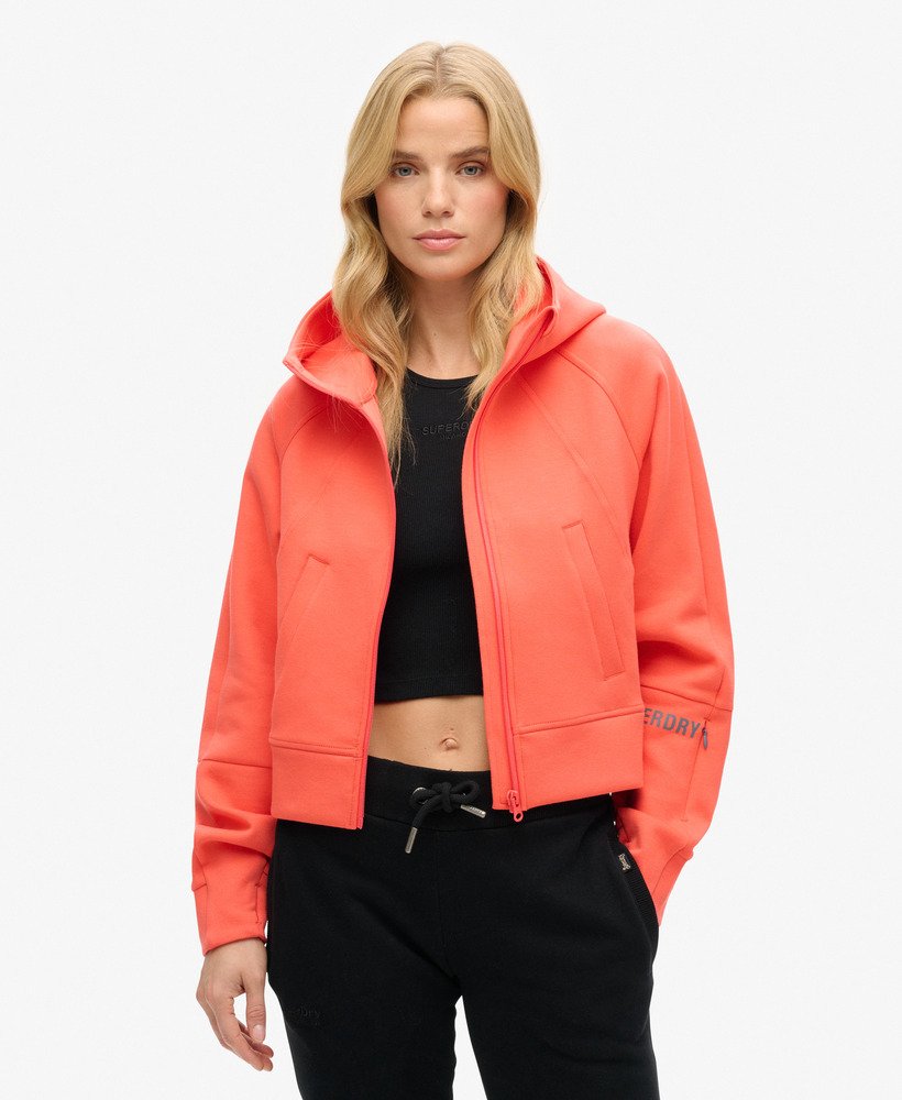 moletom com zíper sport tech relaxed na cor coral vibrante