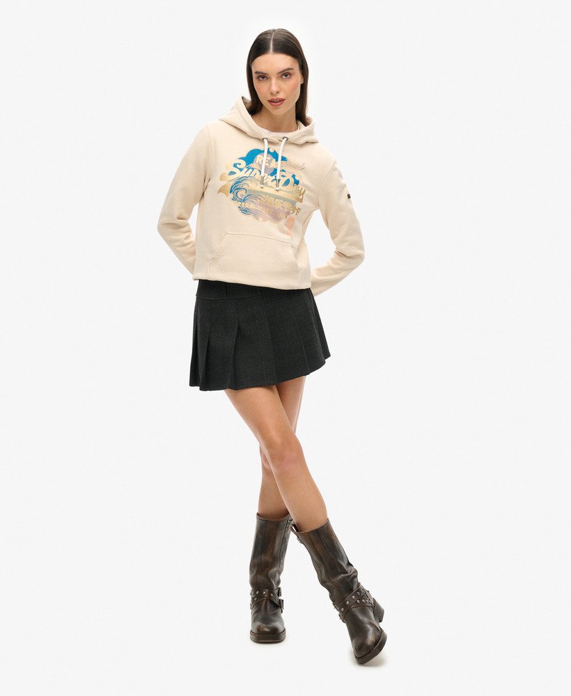moletom com capuz itago com logo vintage na cor bege creme tapioca.