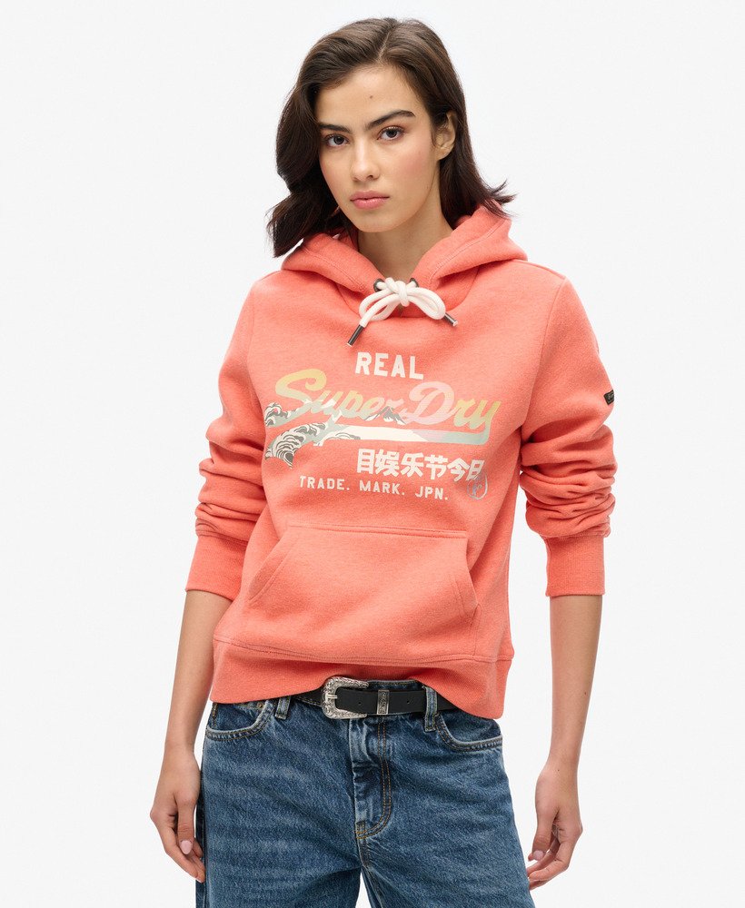 moletom com capuz itago com logo vintage na cor la coral mesclado