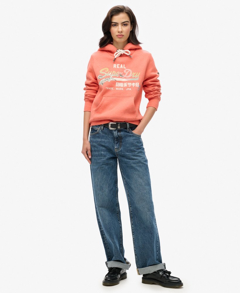 moletom com capuz itago com logo vintage na cor la coral mesclado
