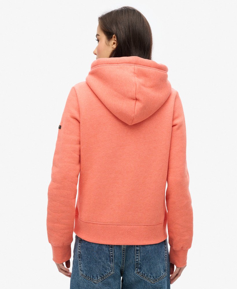 moletom com capuz itago com logo vintage na cor la coral mesclado