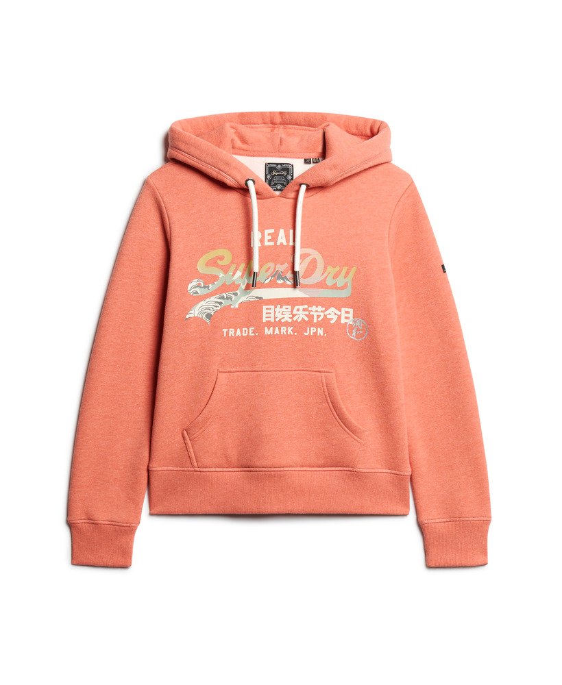 moletom com capuz itago com logo vintage na cor la coral mesclado