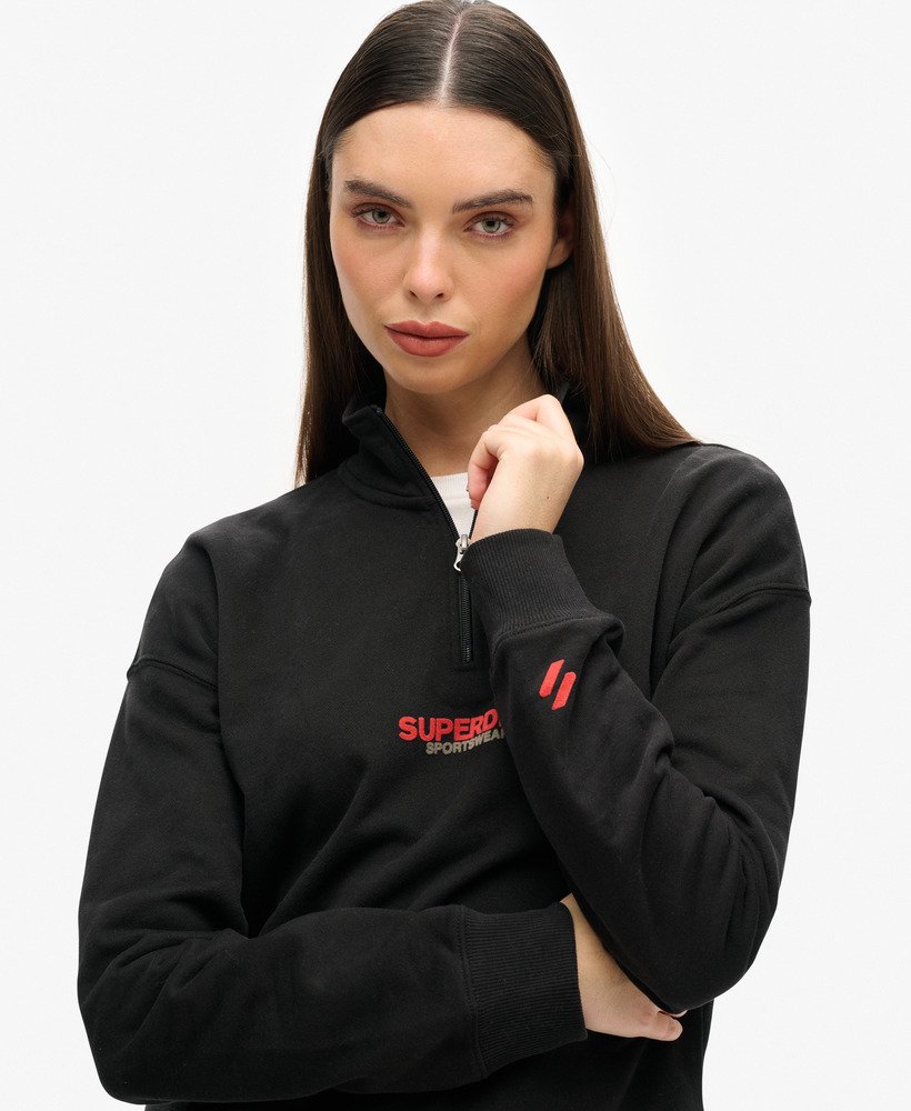 moletom sportswear logo boxy com meio zíper na cor preta