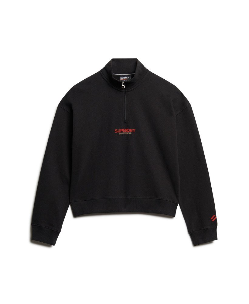 moletom sportswear logo boxy com meio zíper na cor preta