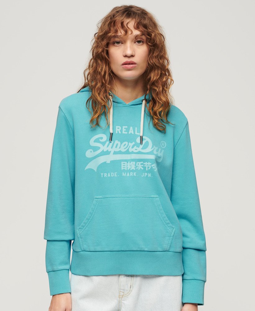 moletom com capuz estampado em neon na cor azul kingfisher