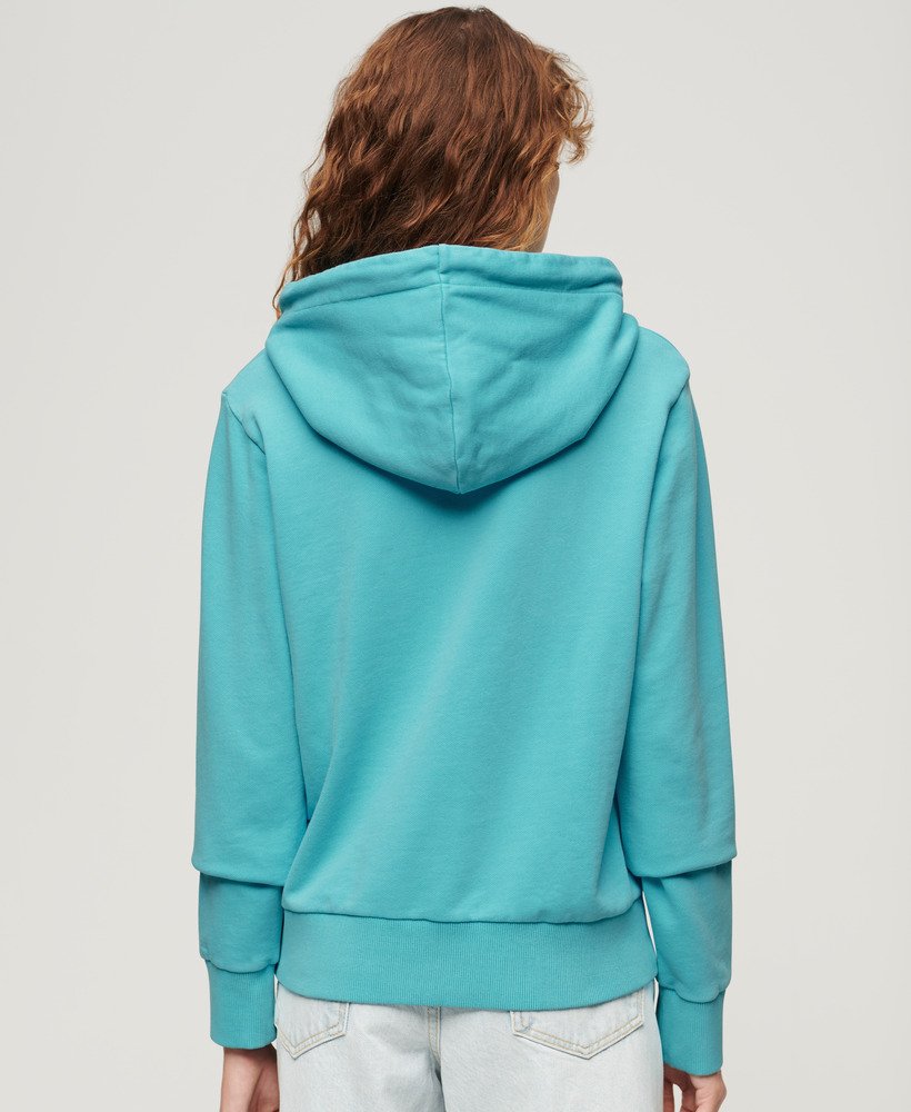 moletom com capuz estampado em neon na cor azul kingfisher