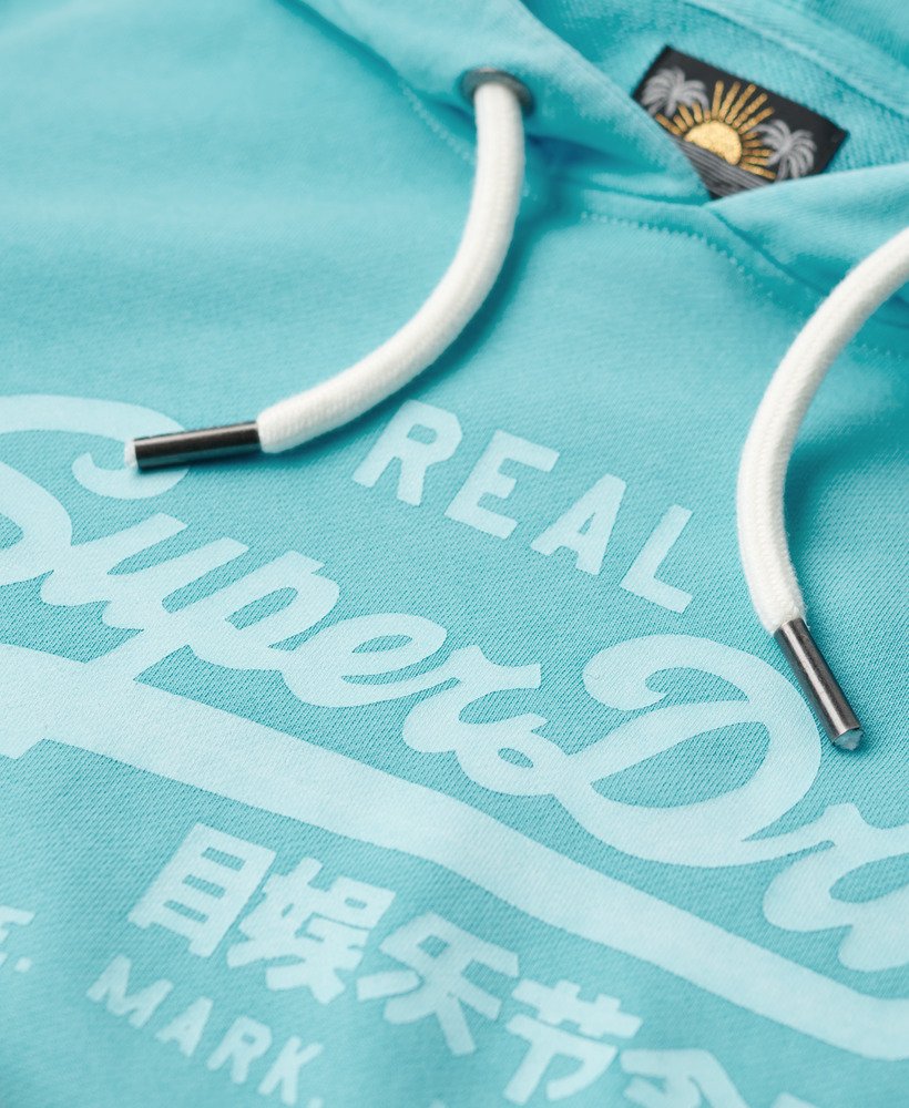 moletom com capuz estampado em neon na cor azul kingfisher
