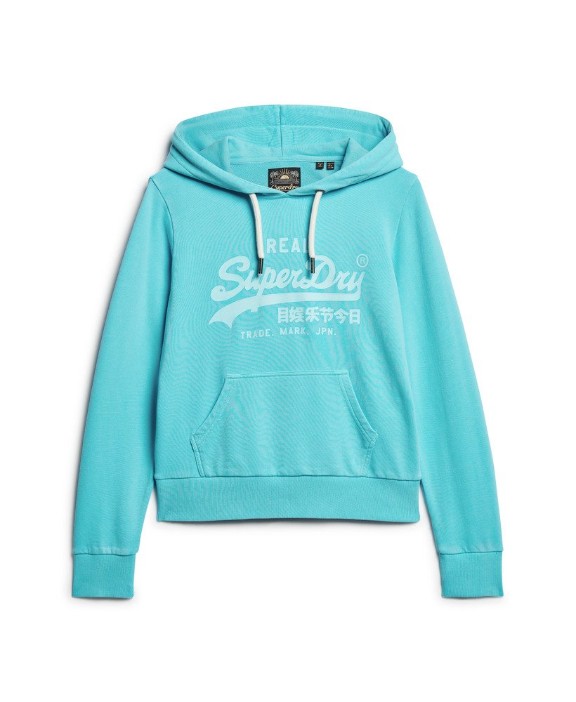 moletom com capuz estampado em neon na cor azul kingfisher