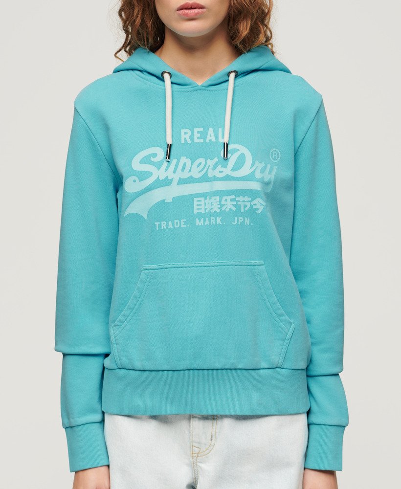moletom com capuz estampado em neon na cor azul kingfisher