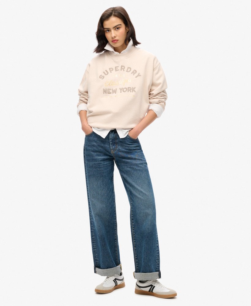 moletom folgado luxe metallic em cinza off-shade