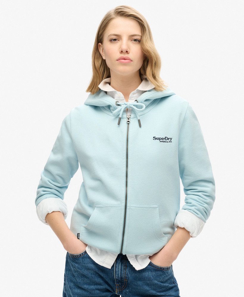 moletom com zíper e logo essencial na cor azul celeste de inverno