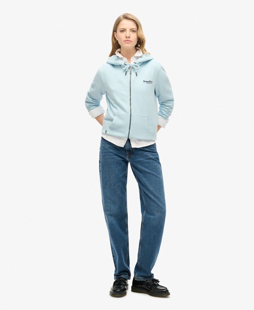 moletom com zíper e logo essencial na cor azul celeste de inverno