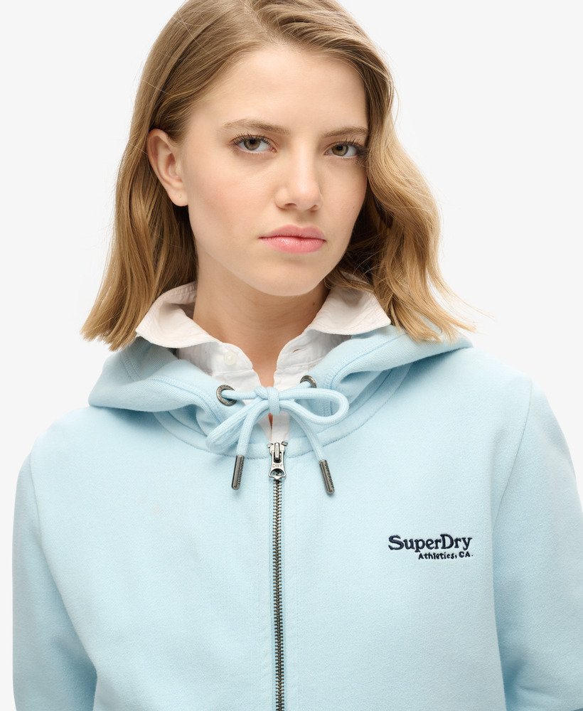 moletom com zíper e logo essencial na cor azul celeste de inverno